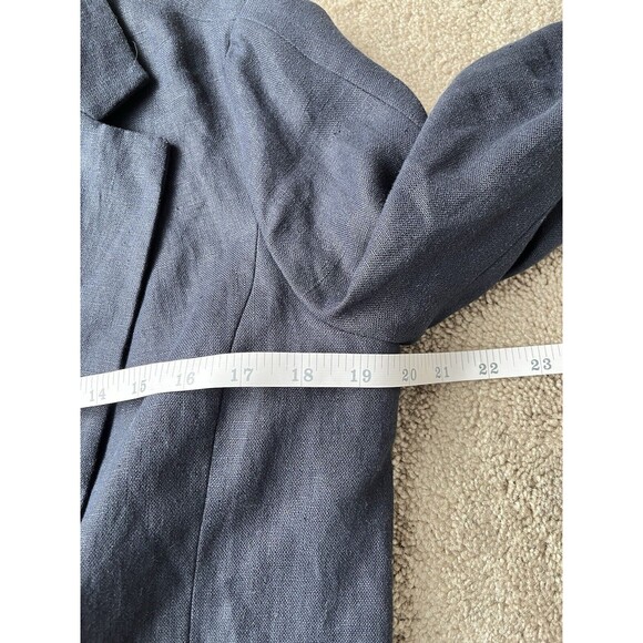 Michael Kors Blazer Womens 8 Navy 100% Linen Scrunch Sleeve Jacket Office Gold - Picture 7 of 8